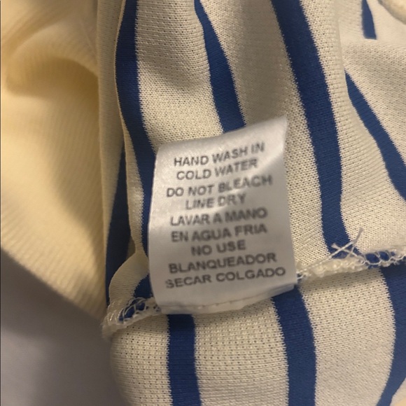 Entro Cream and Blue Striped Mini Dress SZ M 100% Cotton cap sleeve casual vacay - Picture 6 of 12